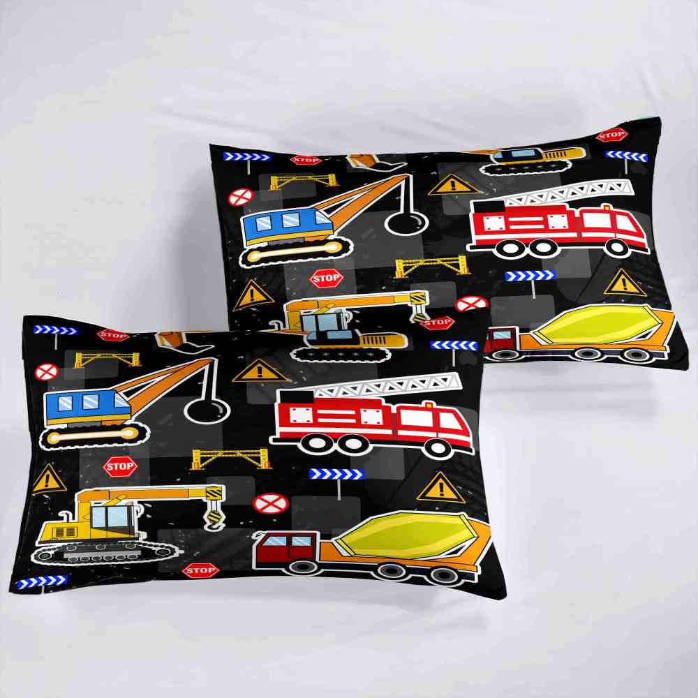 Excavator & Fire Engine Comforter Set Kids Bedding | CozyLil