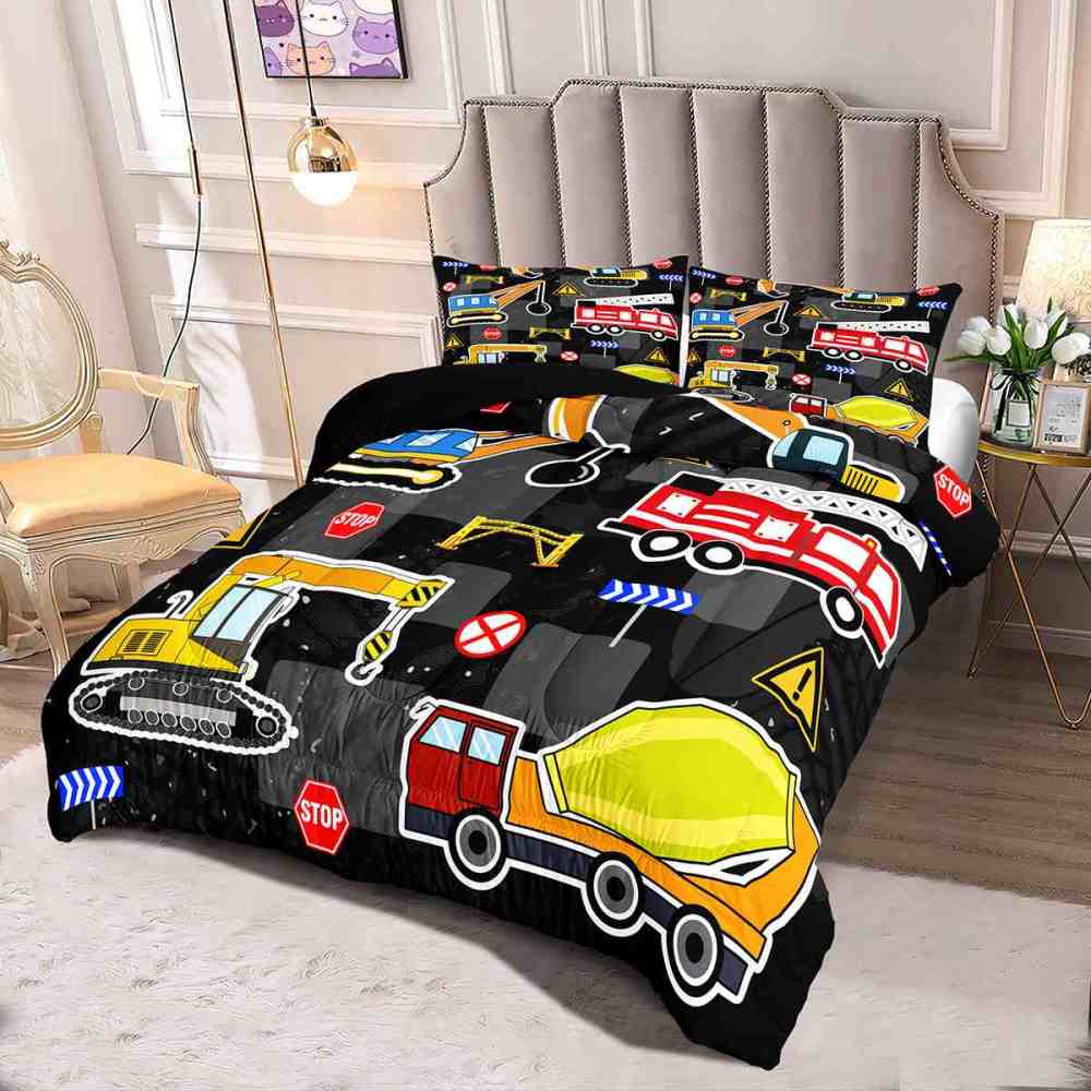 Excavator & Fire Engine Comforter Set Kids Bedding | CozyLil