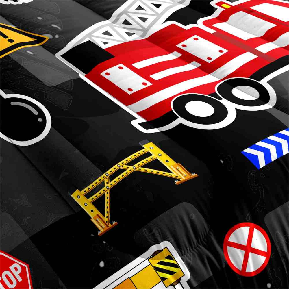 Excavator & Fire Engine Comforter Set Kids Bedding | CozyLil