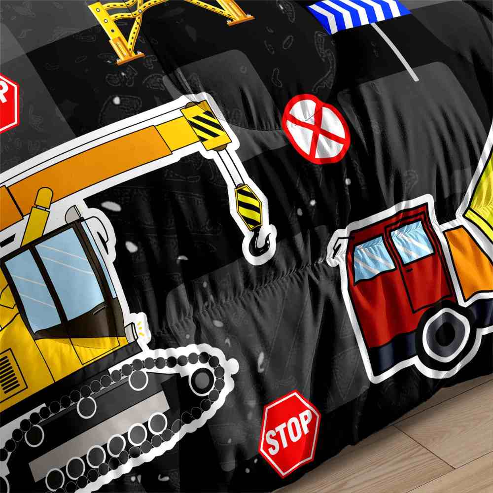 Excavator & Fire Engine Comforter Set Kids Bedding | CozyLil