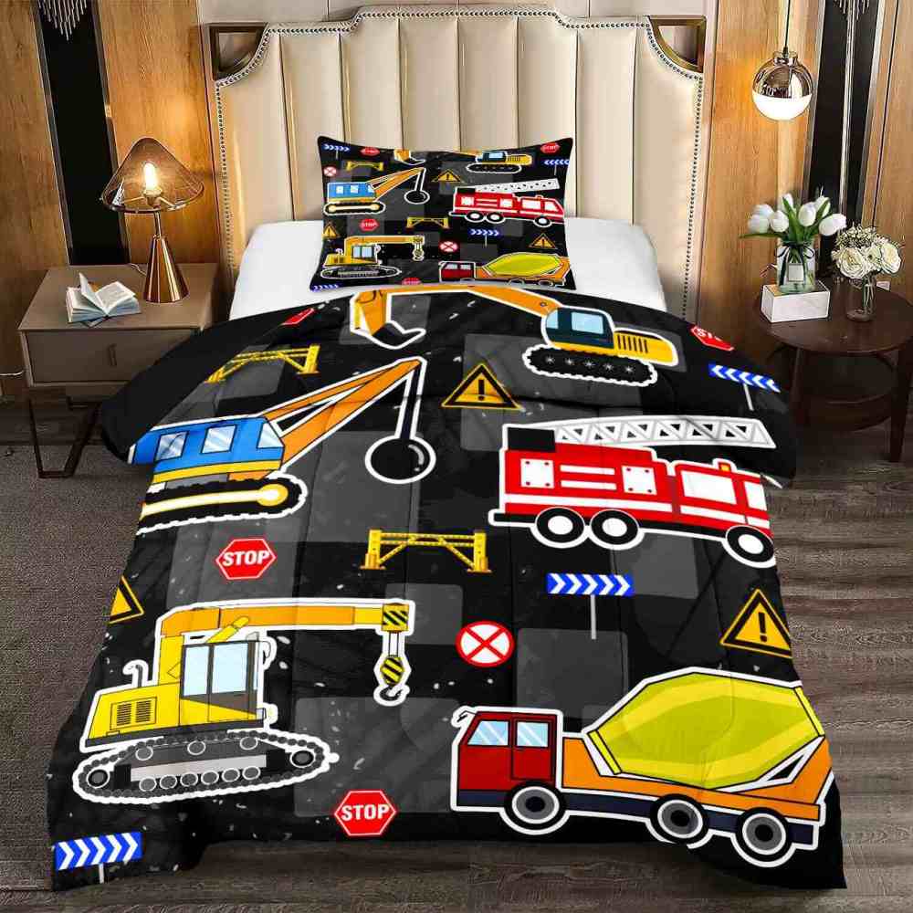 Excavator & Fire Engine Comforter Set Kids Bedding | CozyLil