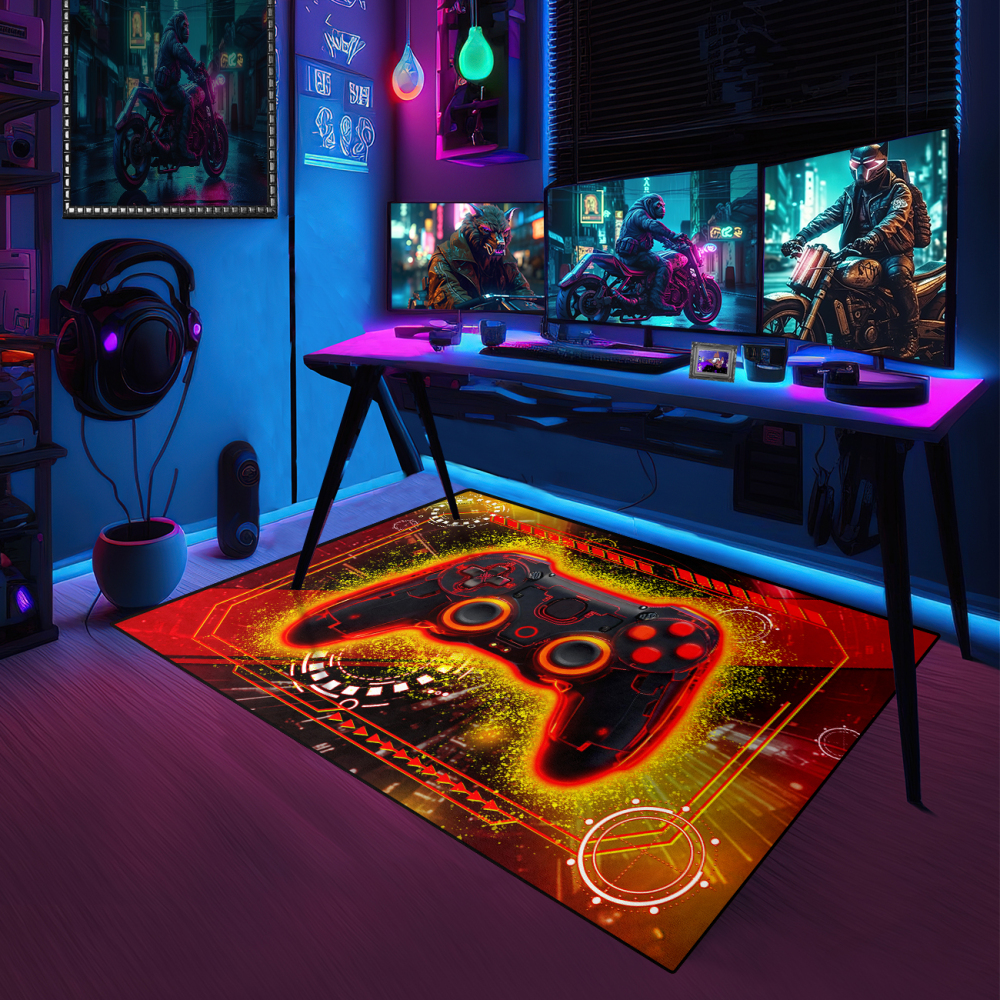 Red Action Gamer Controller Area Rug Boys Room | CozyLil