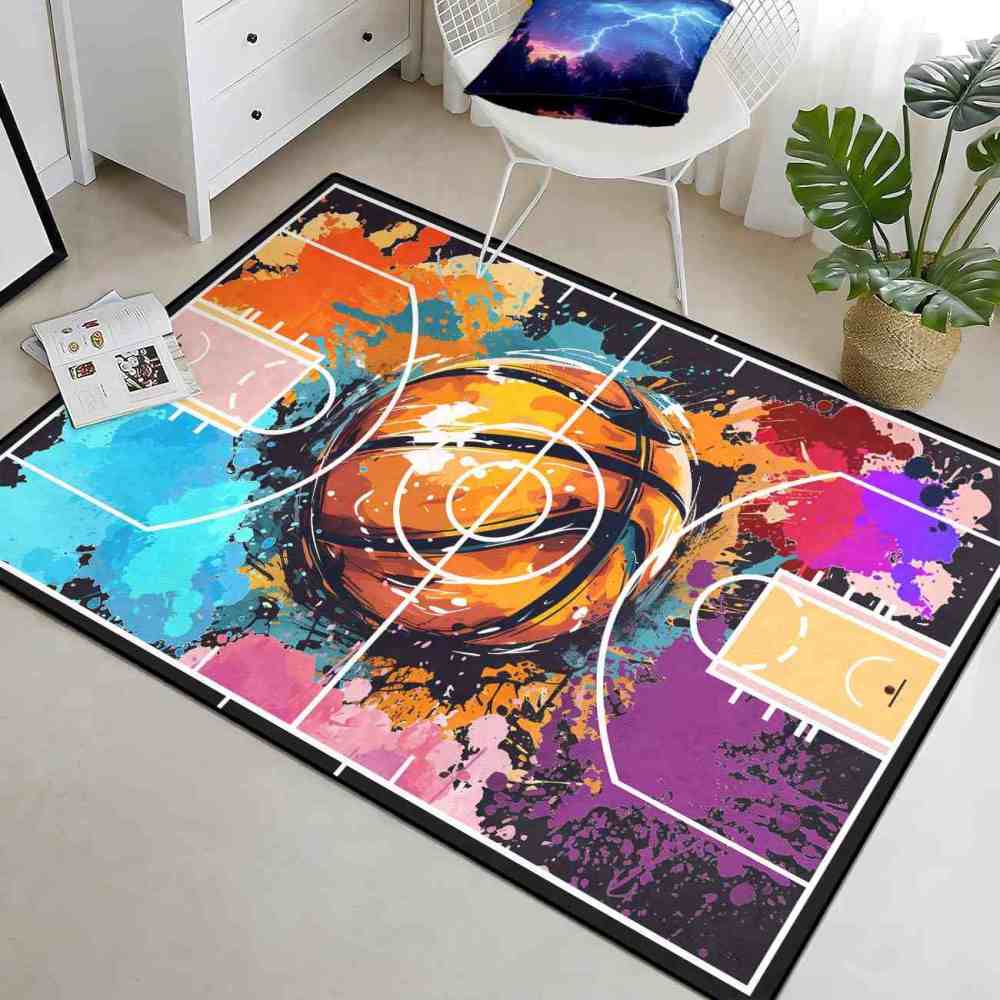 Colorful Paint Splatter Basketball Court Boys Playroom Area Rug | CozyLil