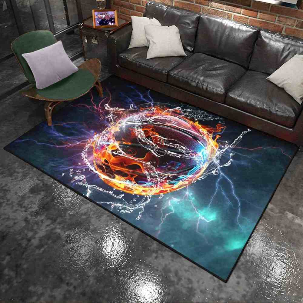 Fiery Water Basketball Lightning Strike Boys Bedroom Area Rug | CozyLil
