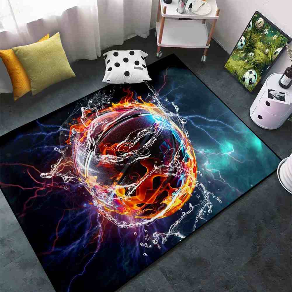 Fiery Water Basketball Lightning Strike Boys Bedroom Area Rug | CozyLil