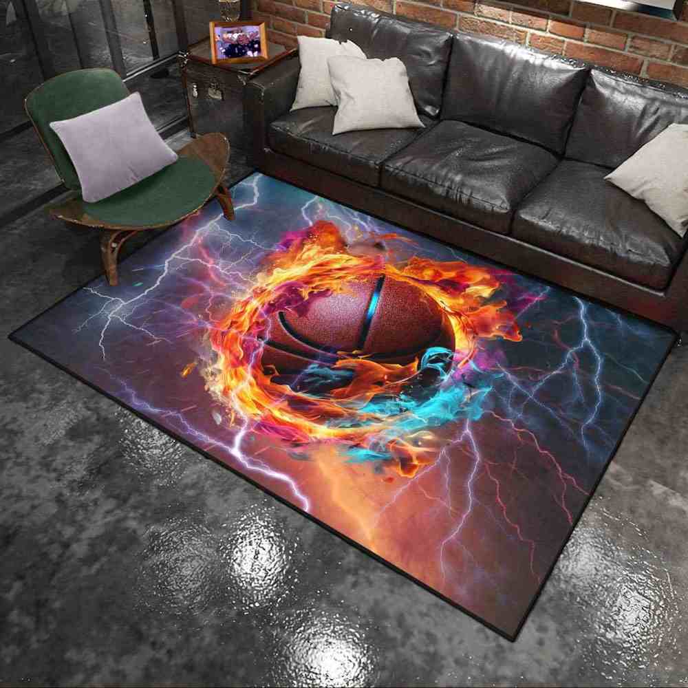 Vibrant Swirling Fire Basketball Kids Playroom Floor Mat | CozyLil