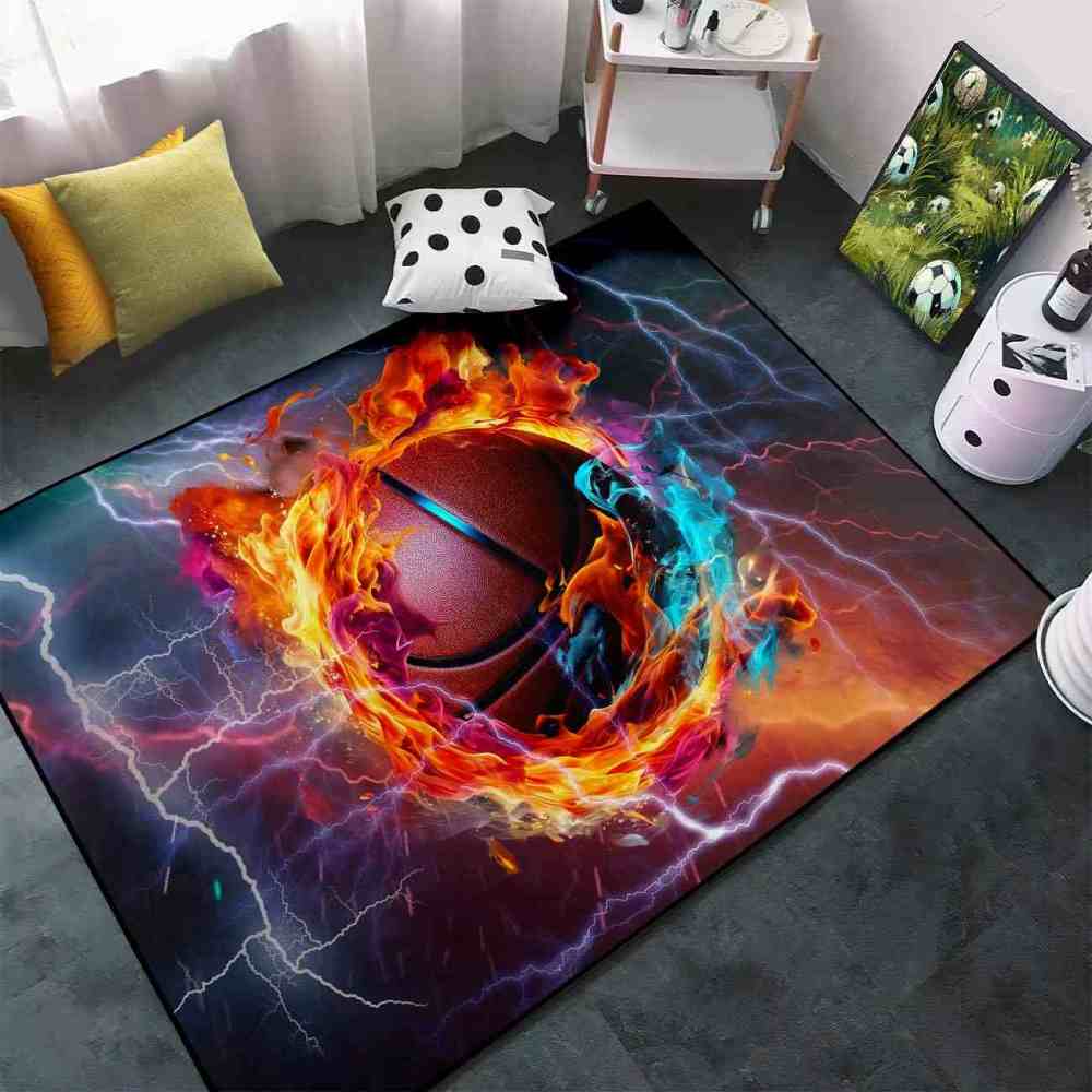 Vibrant Swirling Fire Basketball Kids Playroom Floor Mat | CozyLil