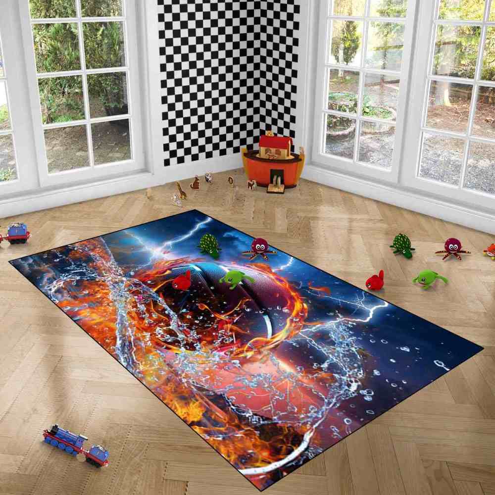 Stormy Splash Flaming Basketball Toddler Bedroom Mat | CozyLil