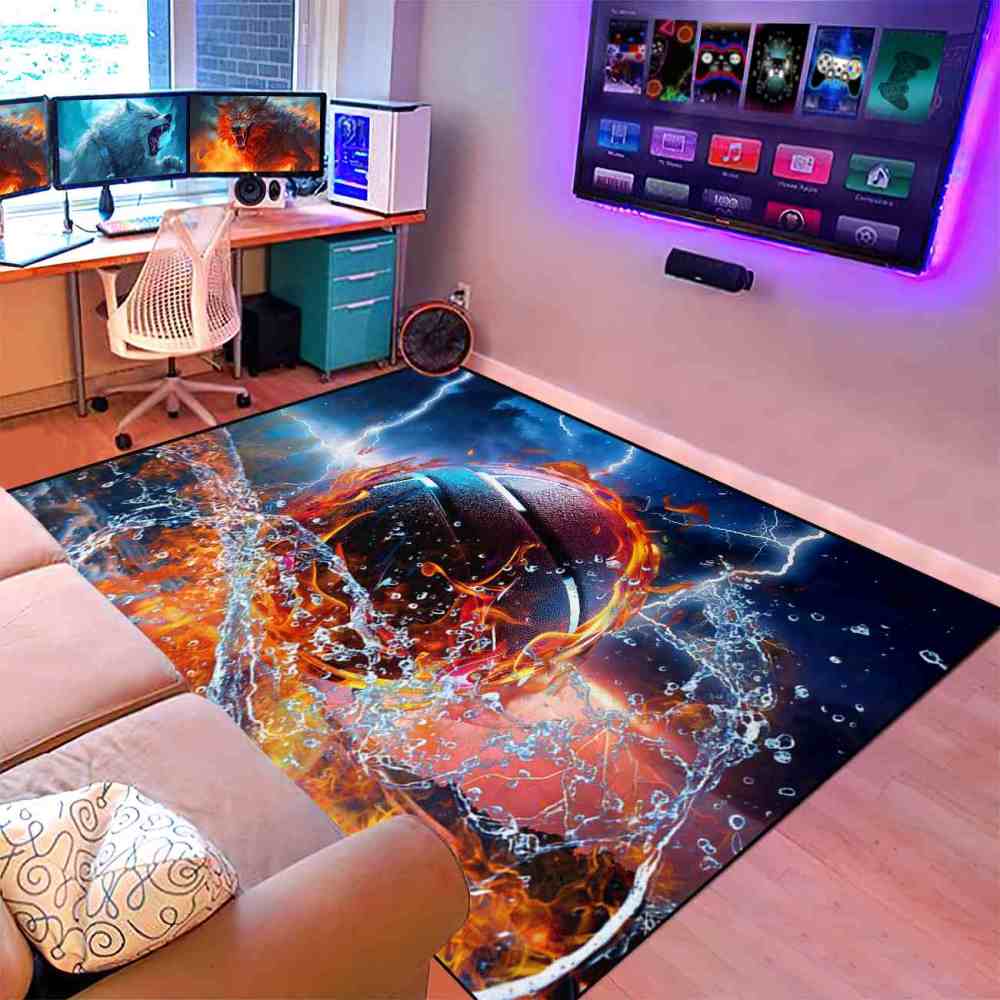 Stormy Splash Flaming Basketball Toddler Bedroom Mat | CozyLil