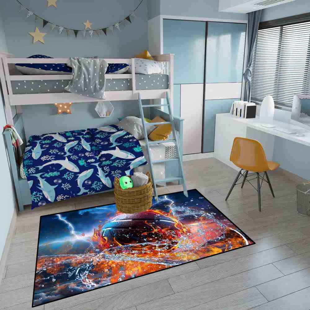 Stormy Splash Flaming Basketball Toddler Bedroom Mat | CozyLil