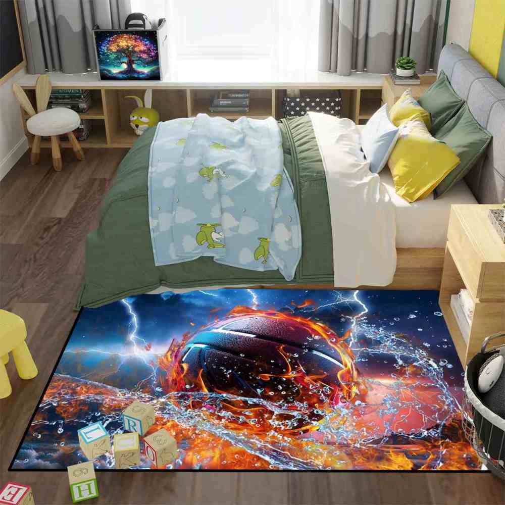 Stormy Splash Flaming Basketball Toddler Bedroom Mat | CozyLil