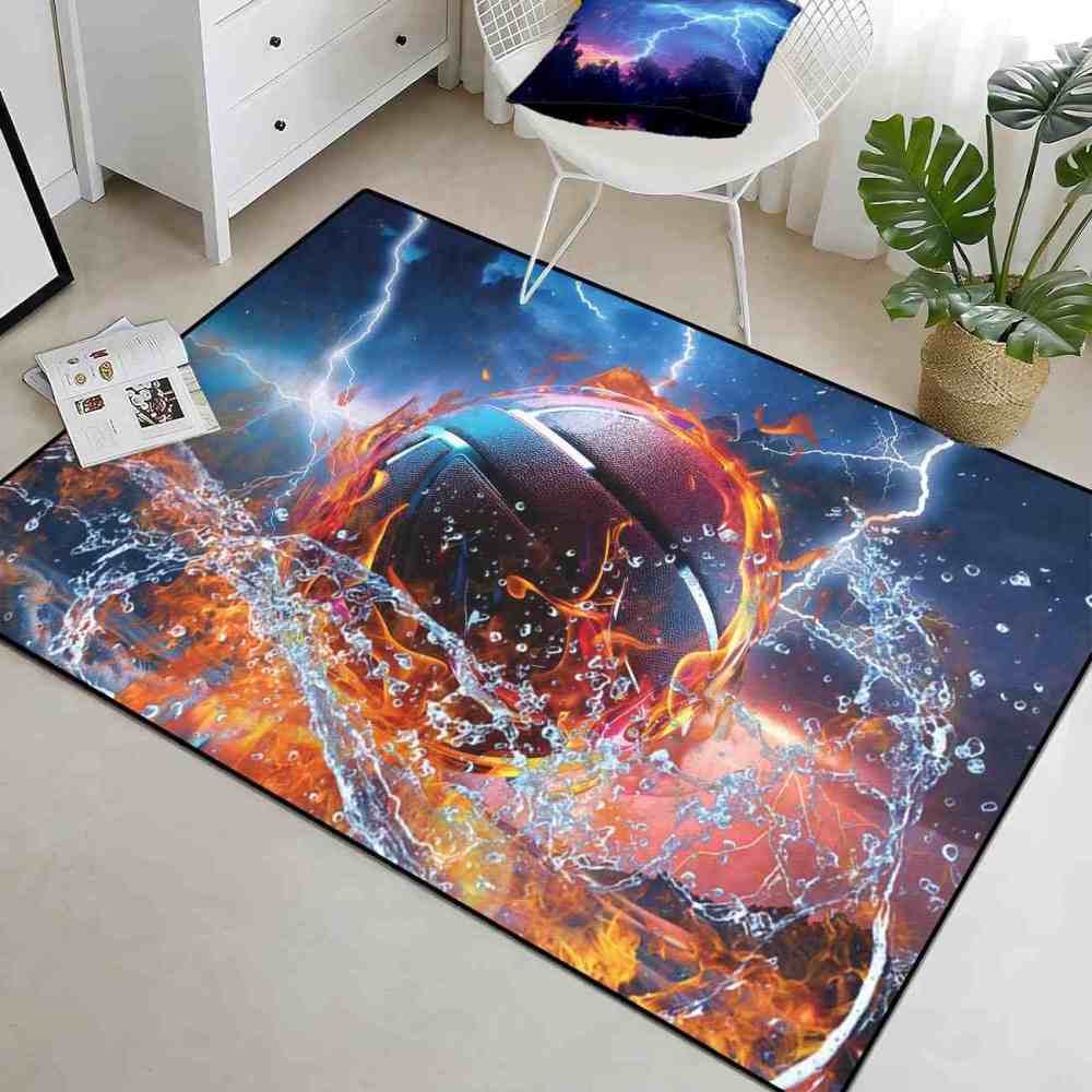Stormy Splash Flaming Basketball Toddler Bedroom Mat | CozyLil