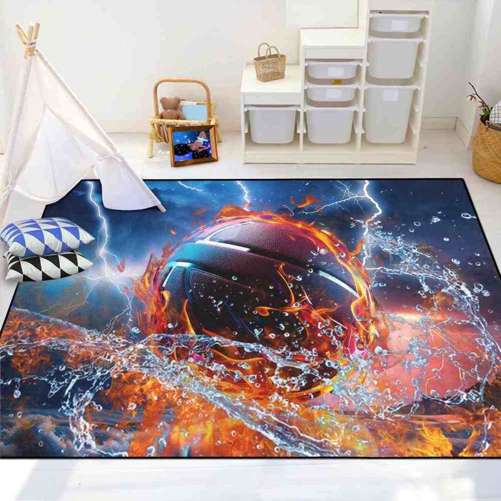 Stormy Splash Flaming Basketball Toddler Bedroom Mat | CozyLil