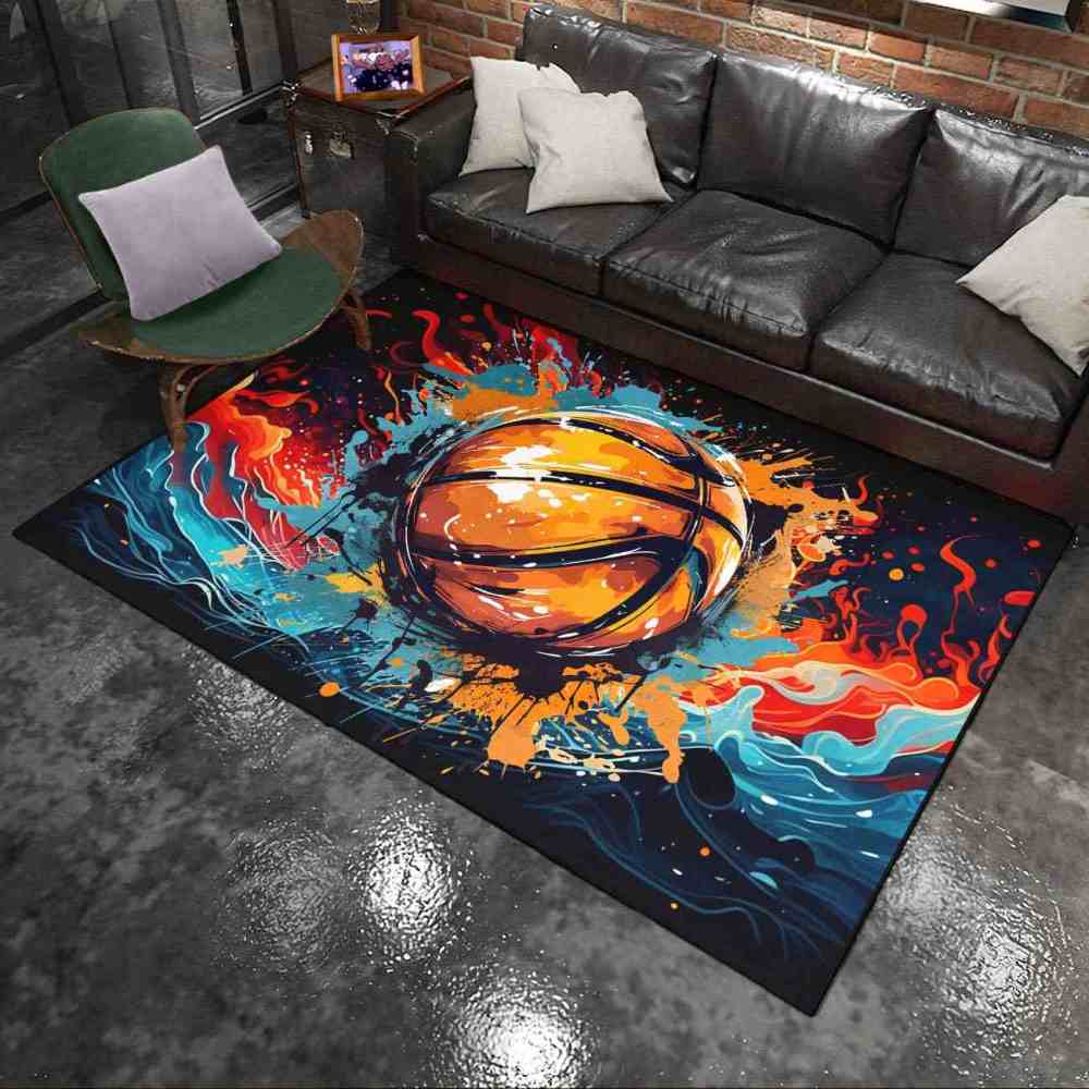 Comic Style Ink Splatter Basketball Kids Playroom Area Rug | CozyLil