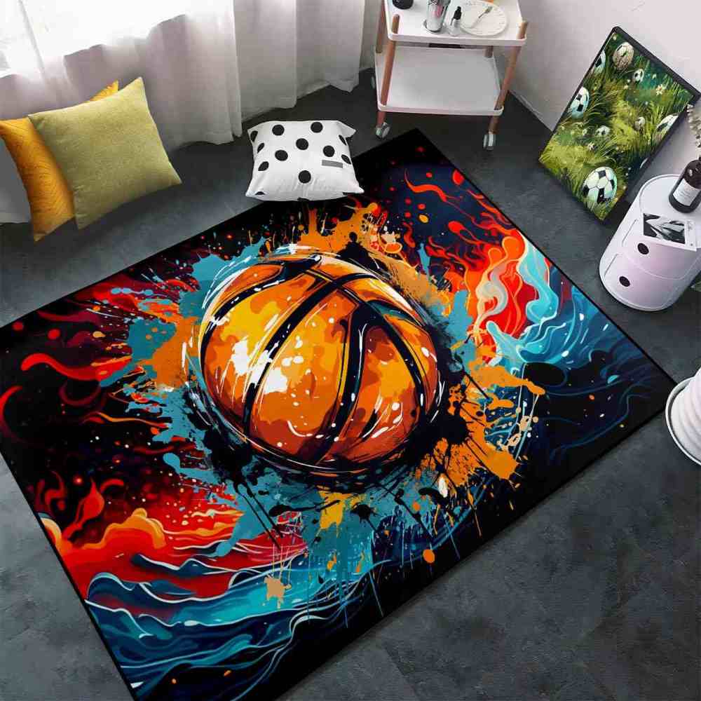 Comic Style Ink Splatter Basketball Kids Playroom Area Rug | CozyLil
