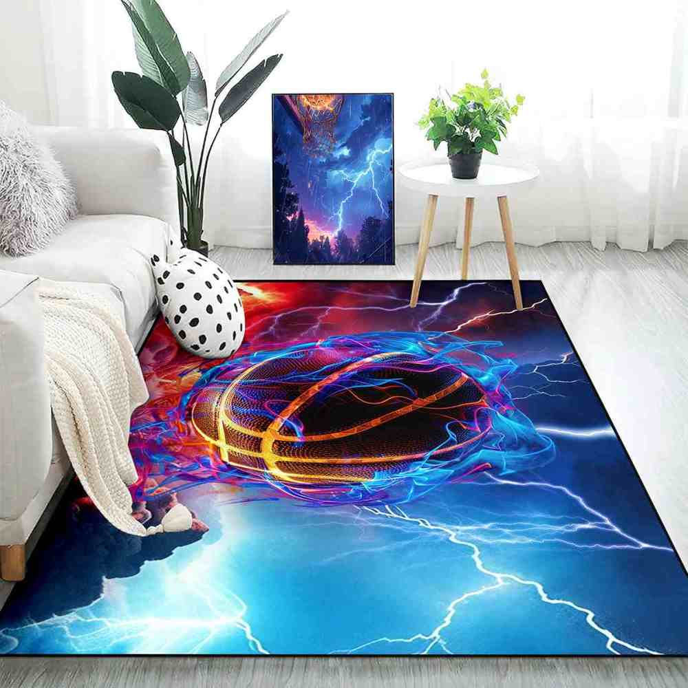 Vibrant Energy Vortex Basketball Kids Playroom Area Rug | CozyLil
