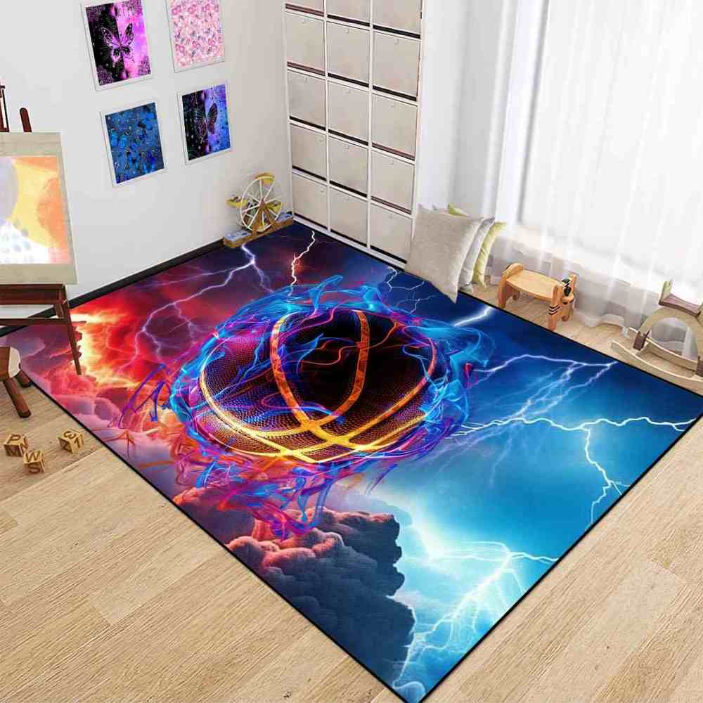 Vibrant Energy Vortex Basketball Kids Playroom Area Rug | CozyLil