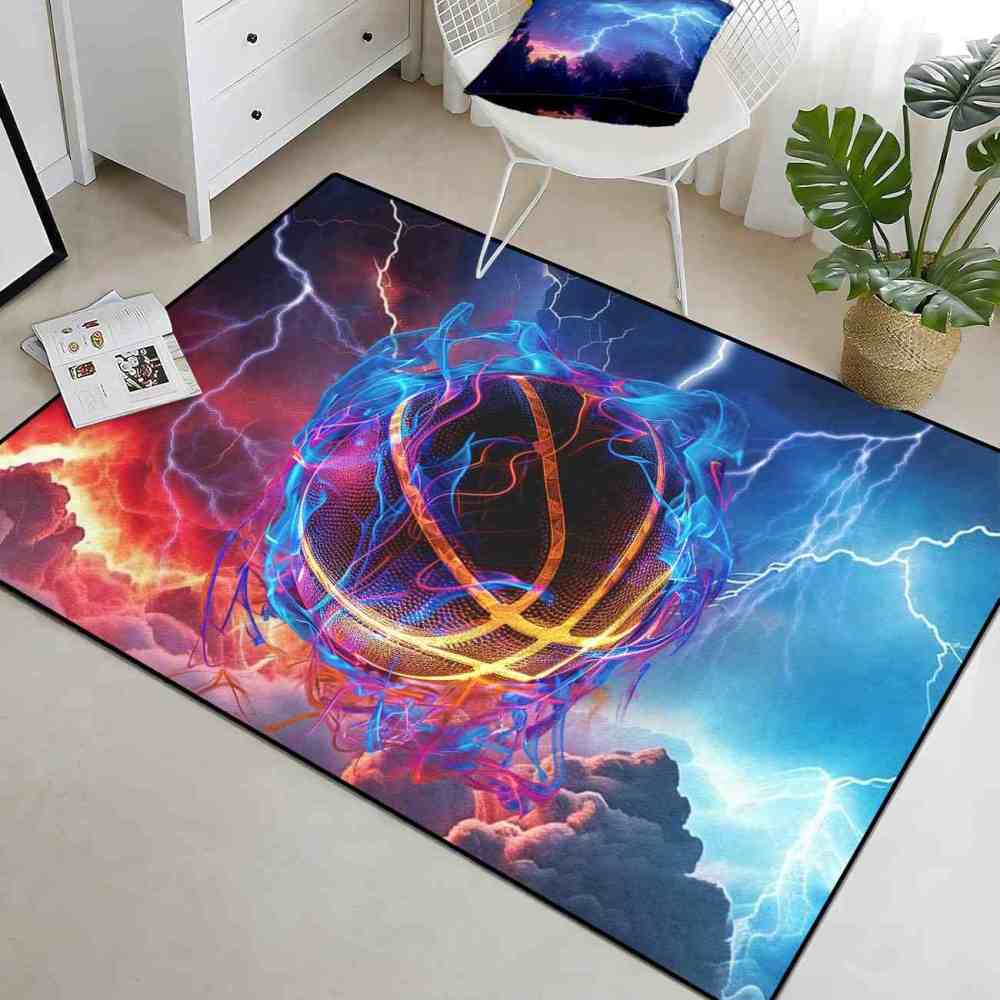 Vibrant Energy Vortex Basketball Kids Playroom Area Rug | CozyLil