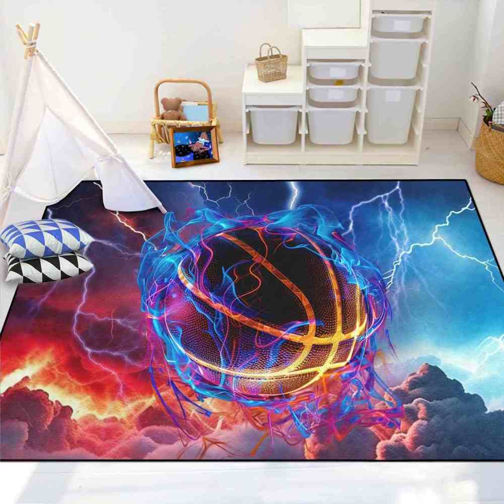 Vibrant Energy Vortex Basketball Kids Playroom Area Rug | CozyLil