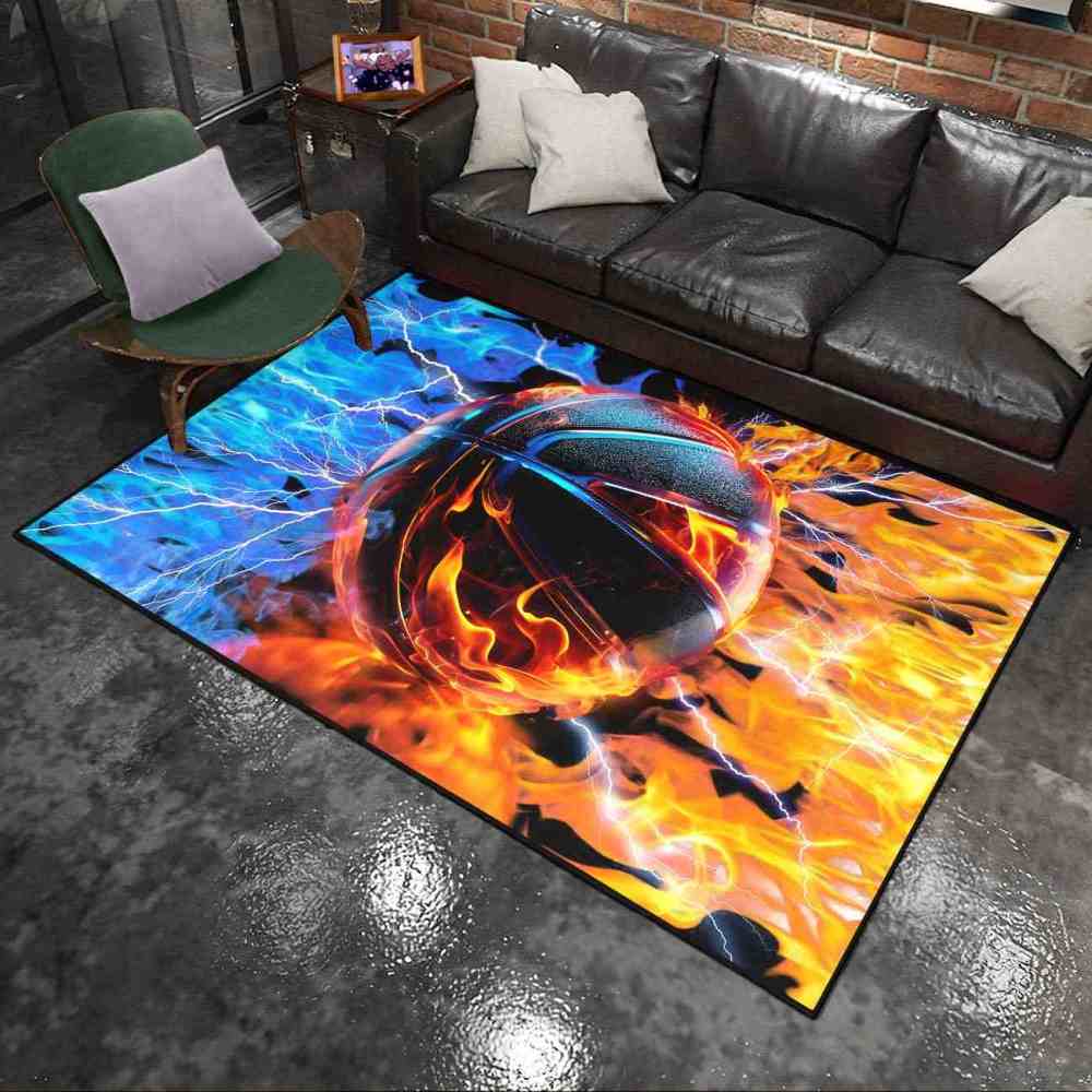 Ice and Fire Basketball Kids Playroom Floor Rug | CozyLil