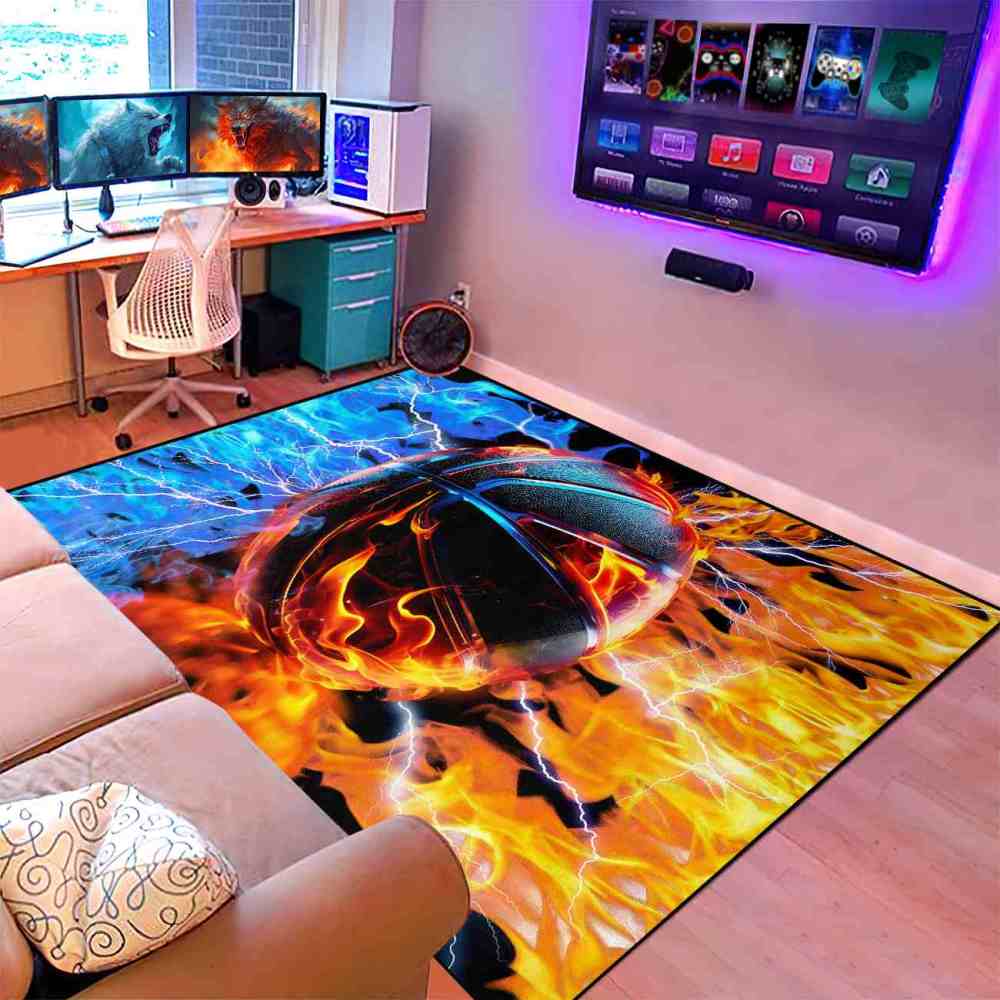 Ice and Fire Basketball Kids Playroom Floor Rug | CozyLil