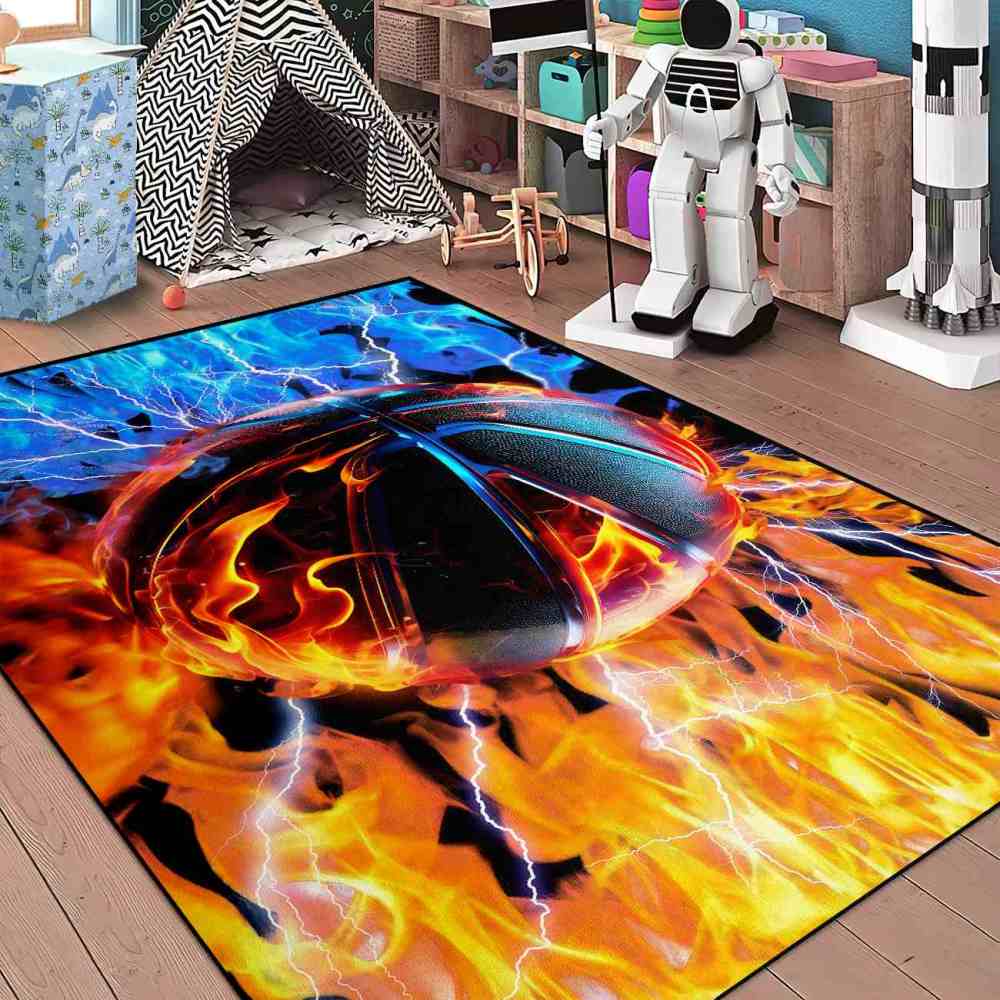 Ice and Fire Basketball Kids Playroom Floor Rug | CozyLil