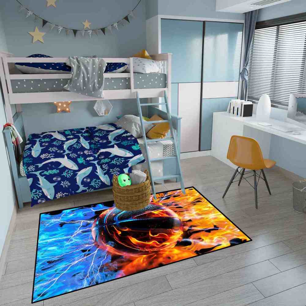 Ice and Fire Basketball Kids Playroom Floor Rug | CozyLil