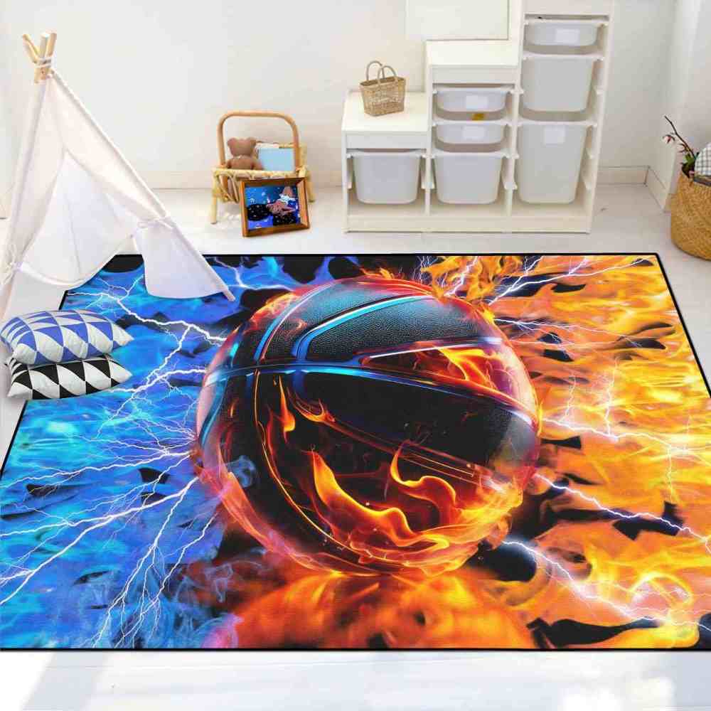 Ice and Fire Basketball Kids Playroom Floor Rug | CozyLil