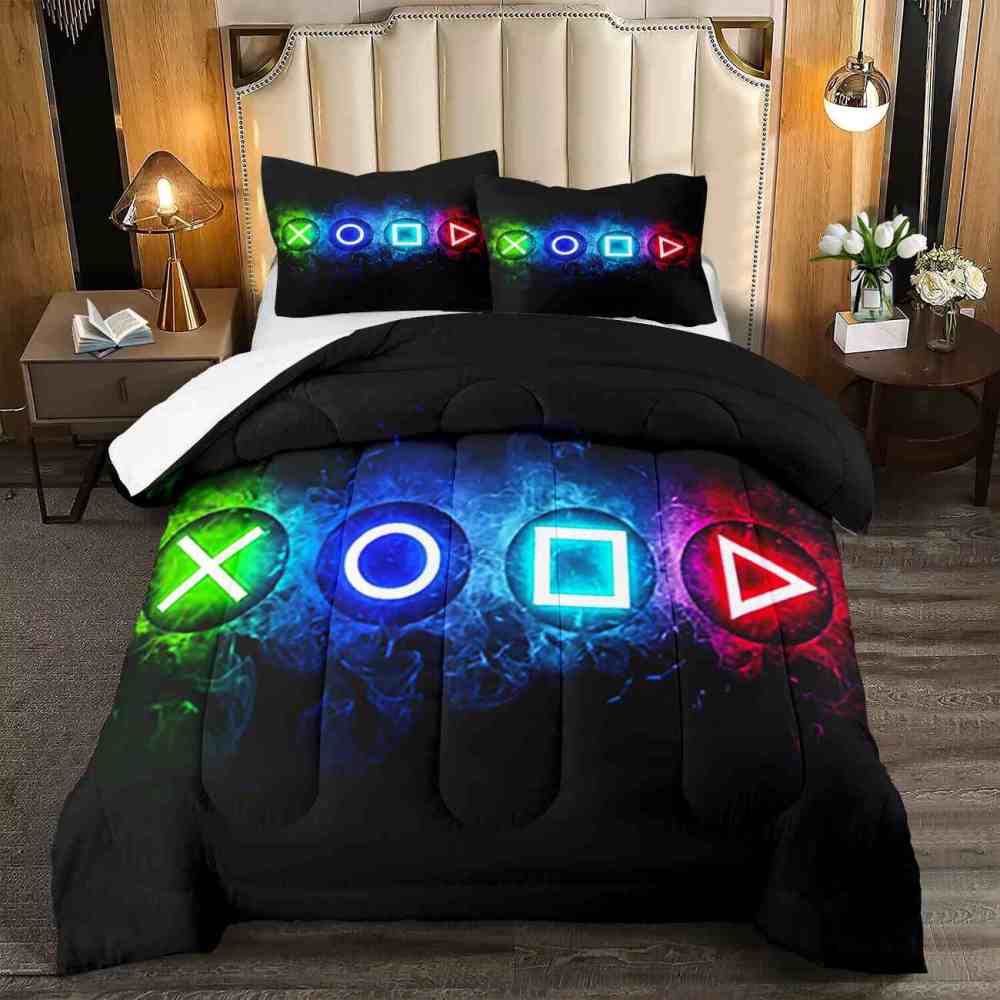 Glowing Smoke Game Icons Comforter Set for Teens | CozyLil