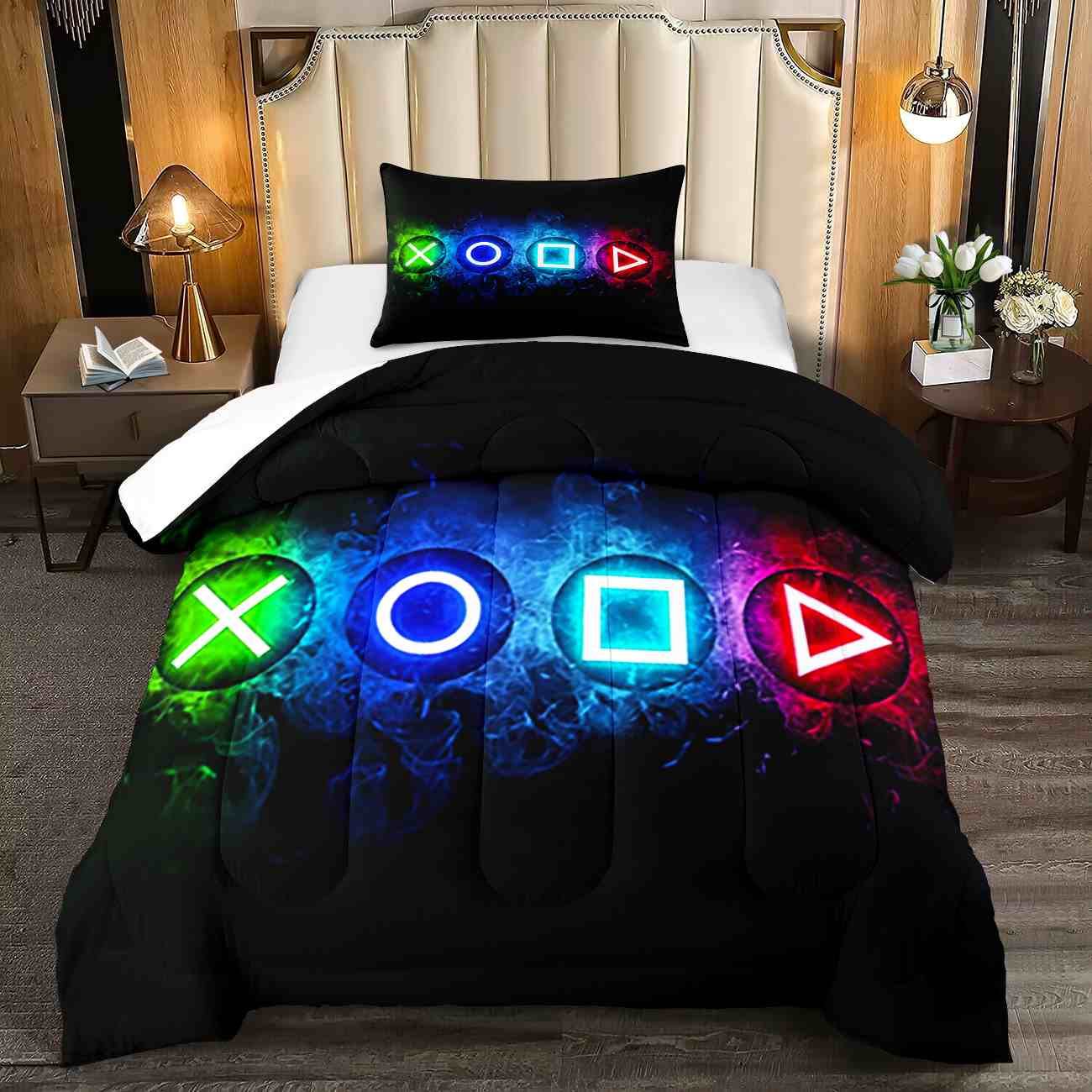 Glowing Smoke Game Icons Comforter Set for Teens | CozyLil