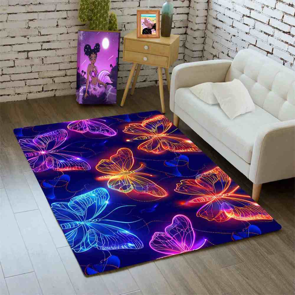 Vibrant Line Art Butterfly Area Rug Modern Teen Room Decor | CozyLil