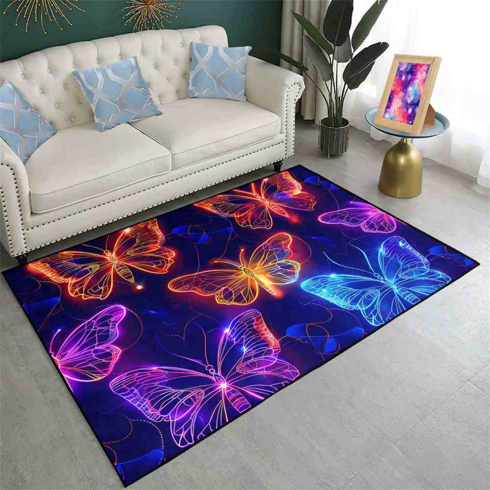 Vibrant Line Art Butterfly Area Rug Modern Teen Room Decor | CozyLil