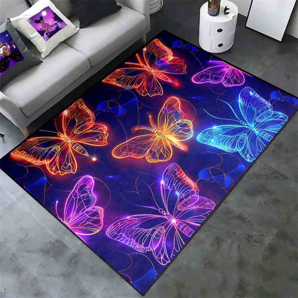 Vibrant Line Art Butterfly Area Rug Modern Teen Room Decor | CozyLil