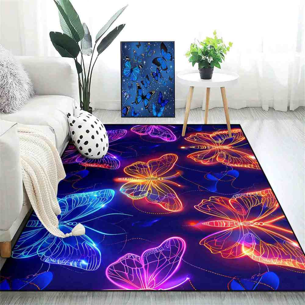Vibrant Line Art Butterfly Area Rug Modern Teen Room Decor | CozyLil
