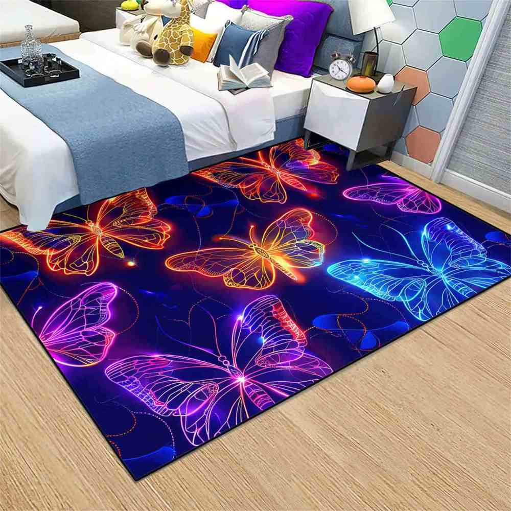 Vibrant Line Art Butterfly Area Rug Modern Teen Room Decor | CozyLil