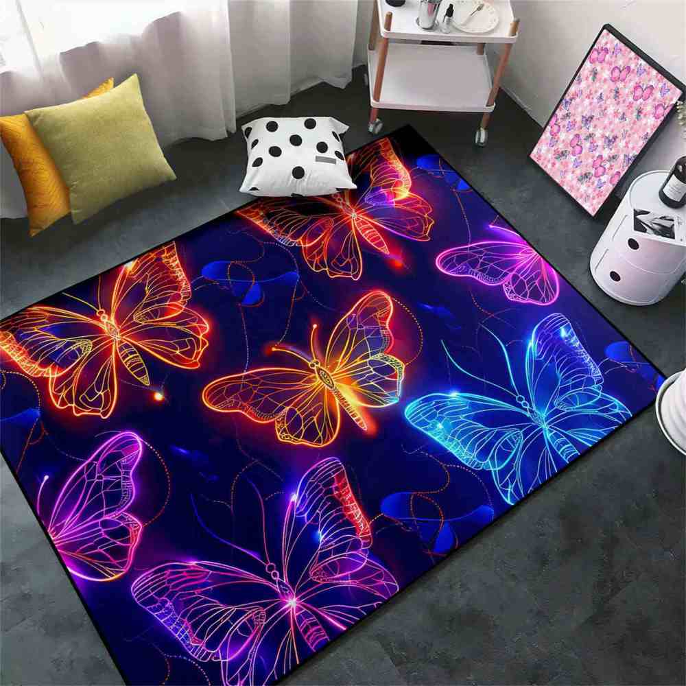 Vibrant Line Art Butterfly Area Rug Modern Teen Room Decor | CozyLil