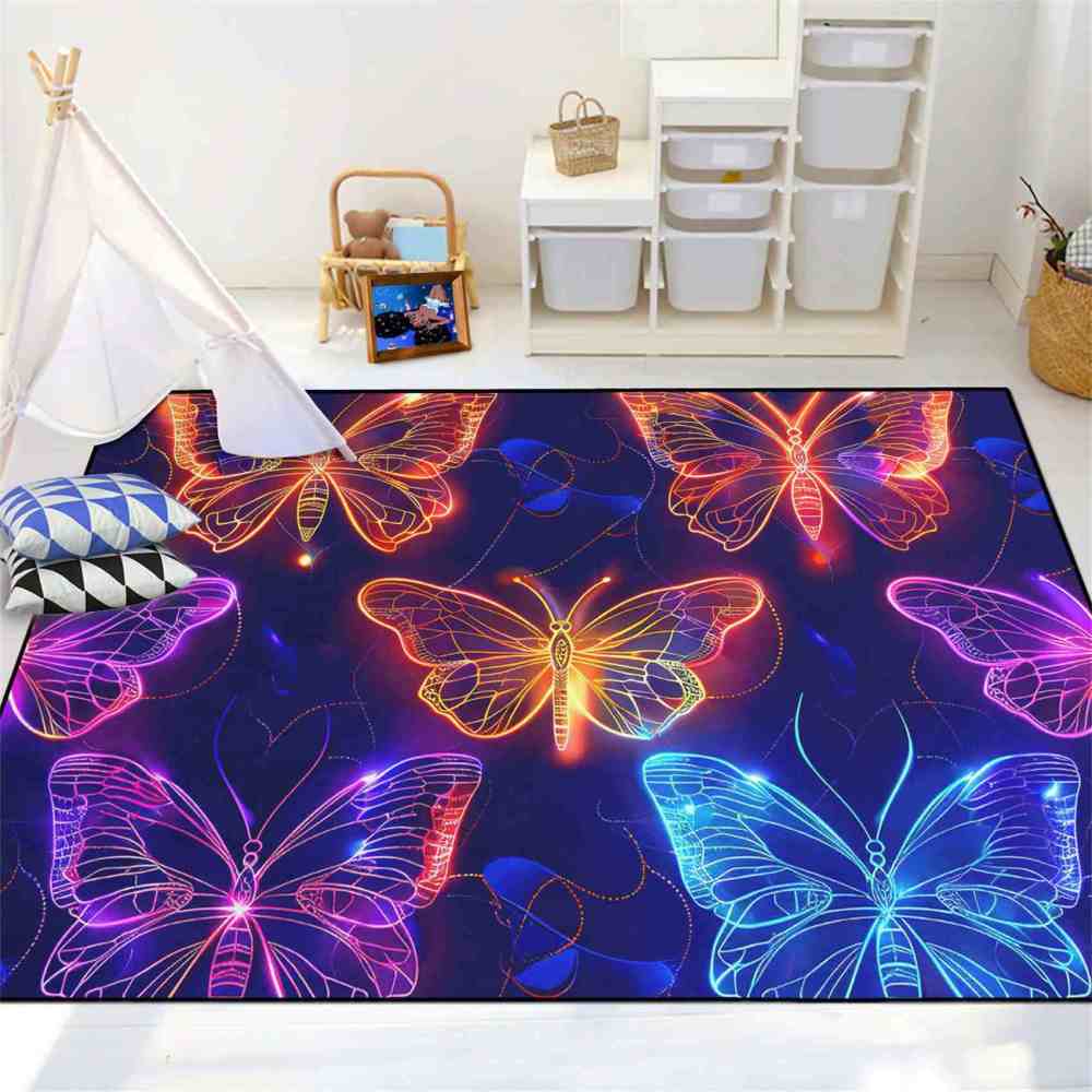 Vibrant Line Art Butterfly Area Rug Modern Teen Room Decor | CozyLil