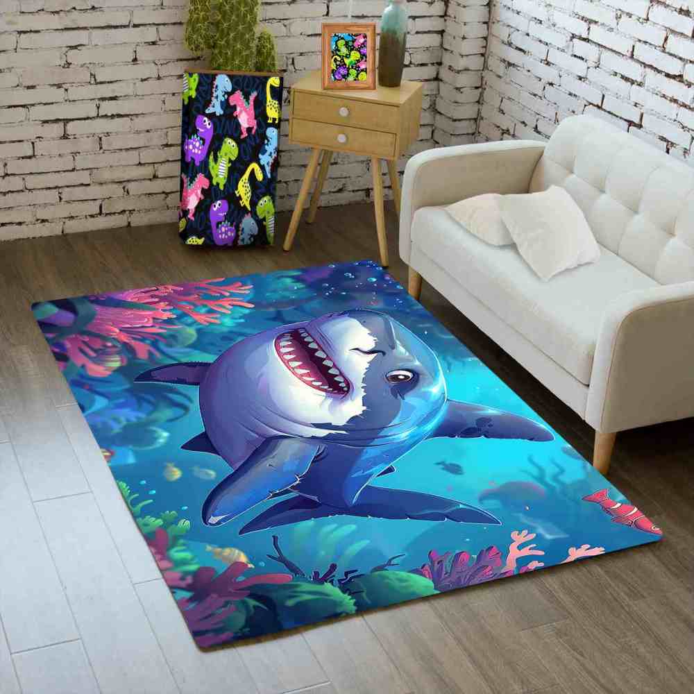 Happy Shark & Vibrant Coral Reef Toddler Play Rug | CozyLil
