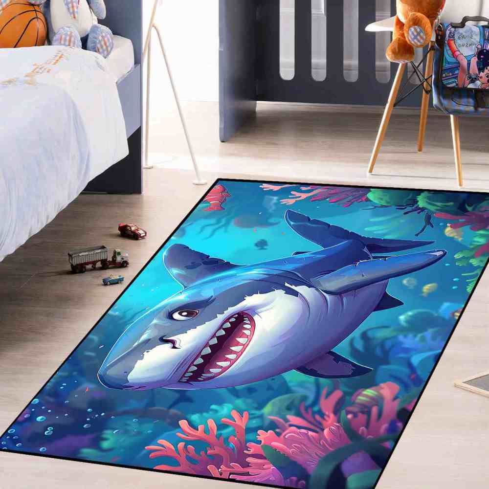 Happy Shark & Vibrant Coral Reef Toddler Play Rug | CozyLil