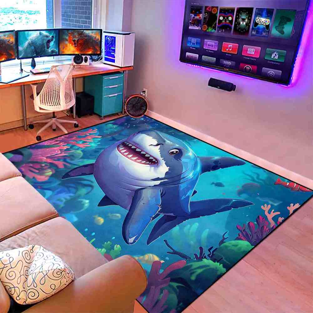 Happy Shark & Vibrant Coral Reef Toddler Play Rug | CozyLil