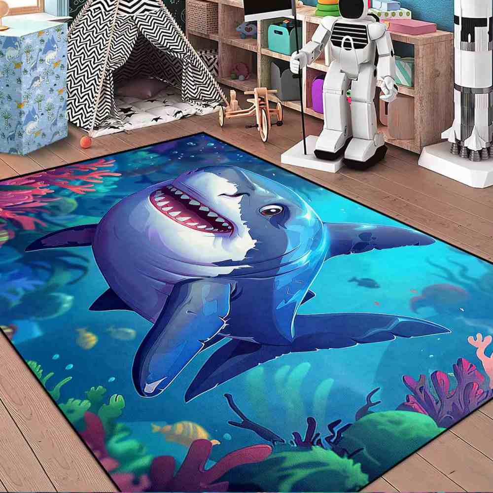 Happy Shark & Vibrant Coral Reef Toddler Play Rug | CozyLil