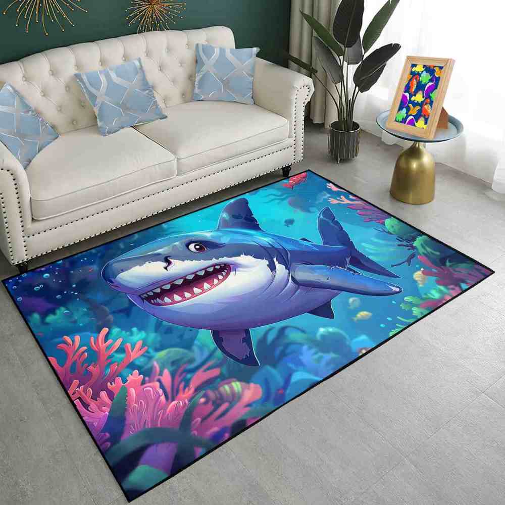 Happy Shark & Vibrant Coral Reef Toddler Play Rug | CozyLil