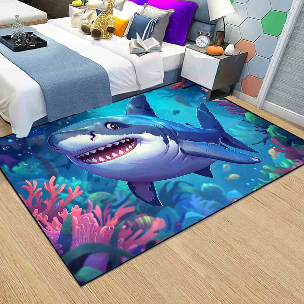 Happy Shark & Vibrant Coral Reef Toddler Play Rug | CozyLil