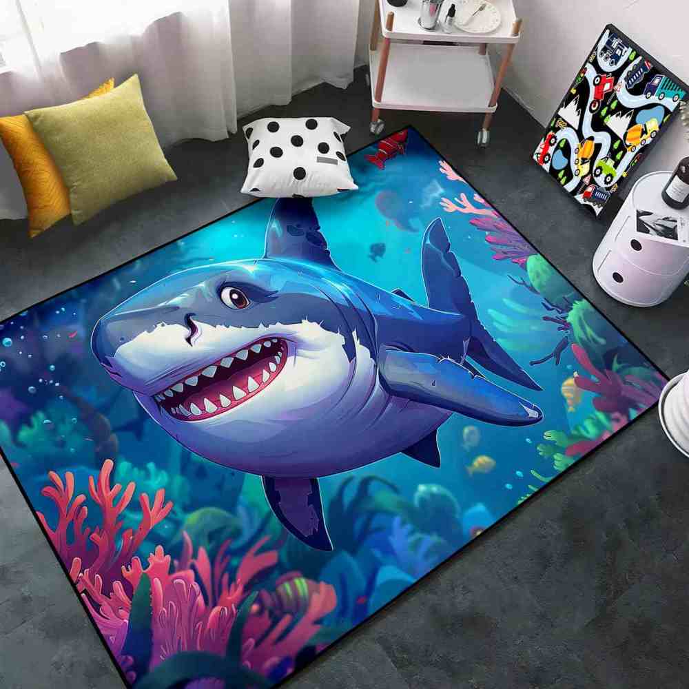 Happy Shark & Vibrant Coral Reef Toddler Play Rug | CozyLil