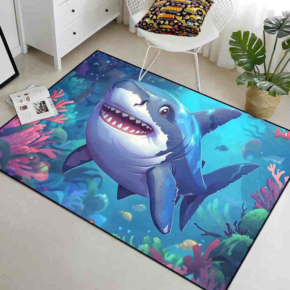 Happy Shark & Vibrant Coral Reef Toddler Play Rug | CozyLil