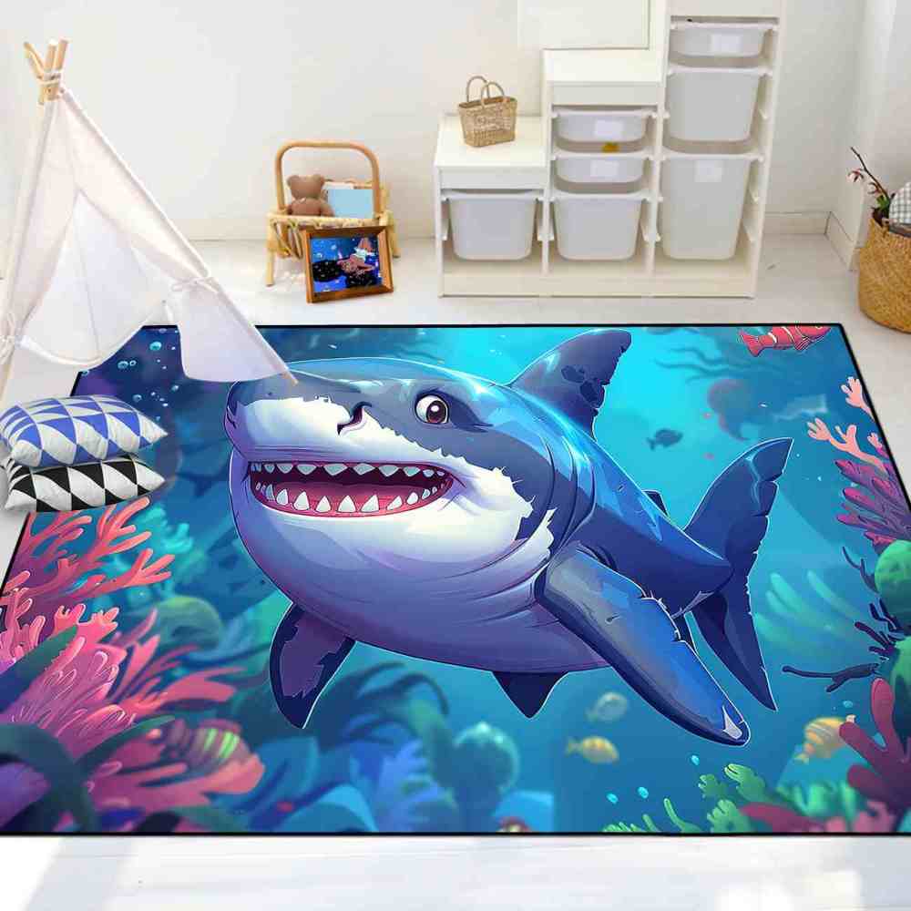 Happy Shark & Vibrant Coral Reef Toddler Play Rug | CozyLil