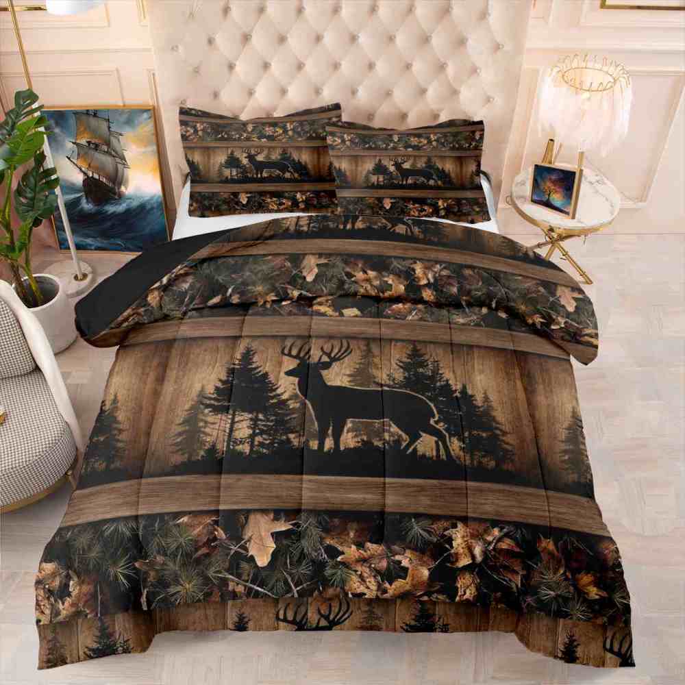 Rustic Buck Silhouette Forest Comforter Set | Boys Bedding | CozyLil