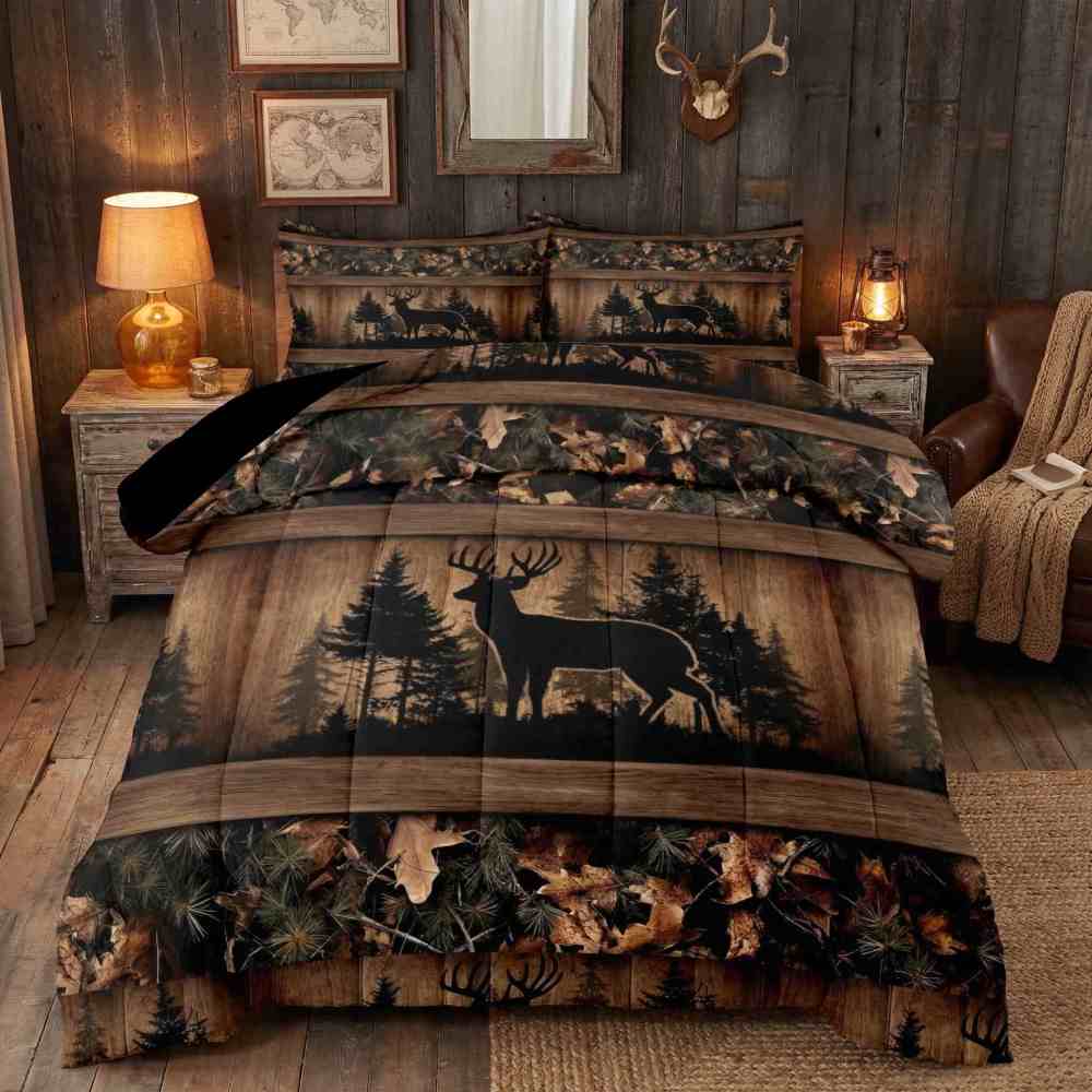 Rustic Buck Silhouette Forest Comforter Set | Boys Bedding | CozyLil