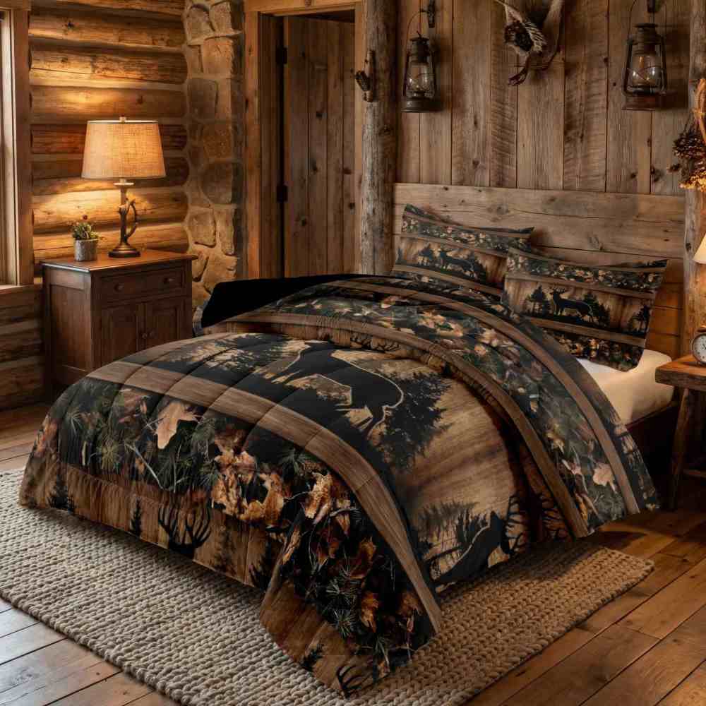Rustic Buck Silhouette Forest Comforter Set | Boys Bedding | CozyLil