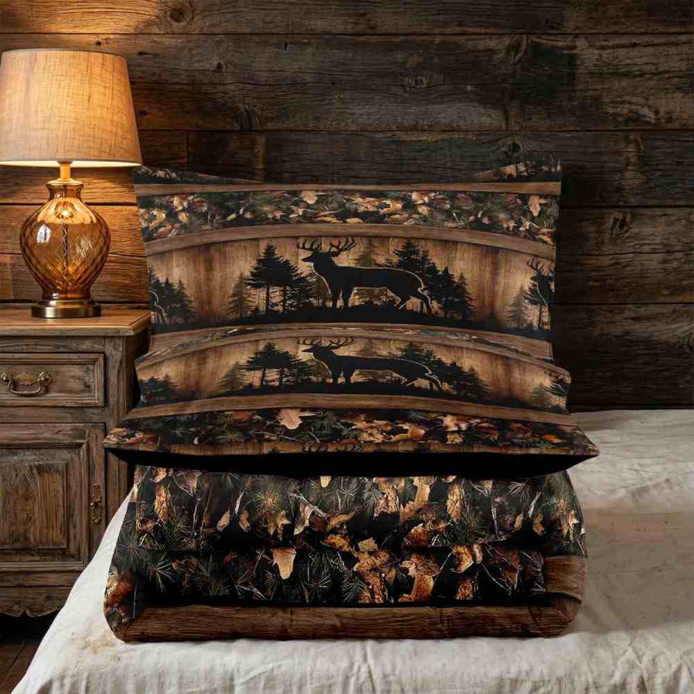Rustic Buck Silhouette Forest Comforter Set | Boys Bedding | CozyLil